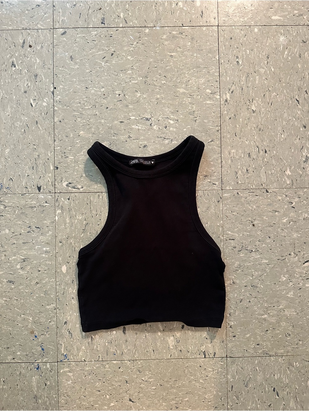 Zara Black Ribbed Cropped Racer Tank